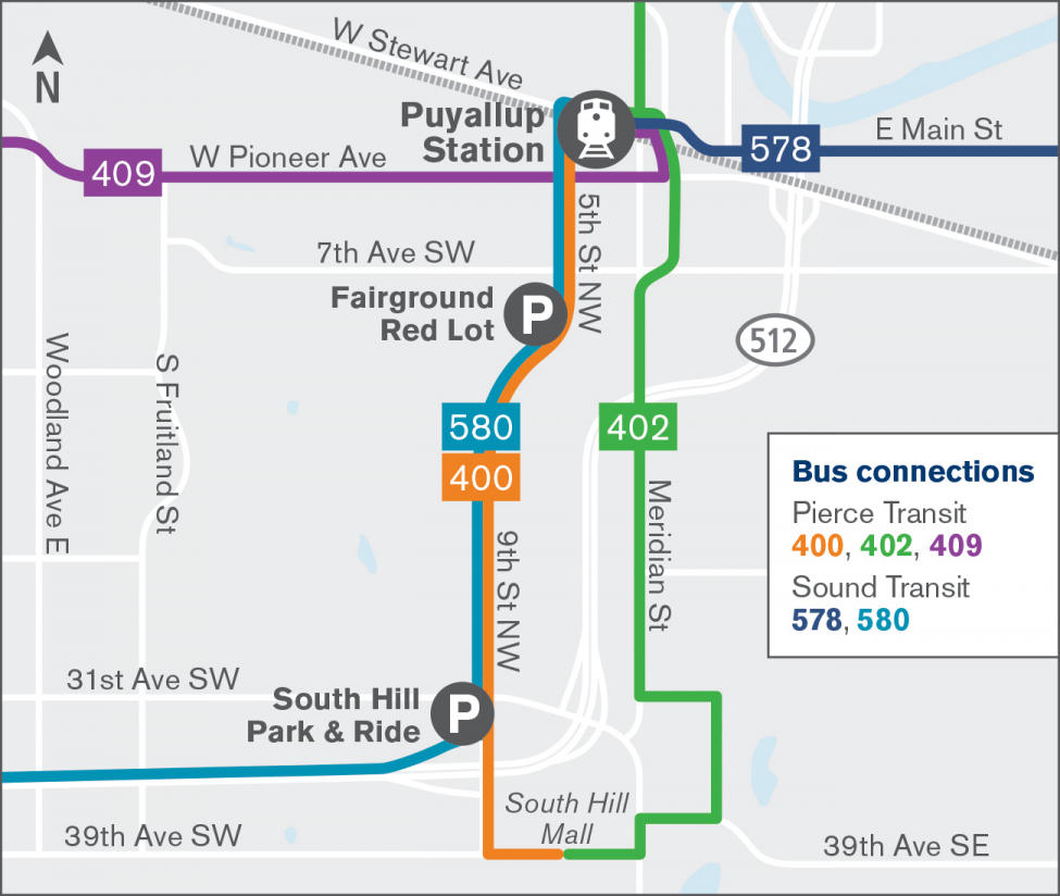 Map of bus connections for Puyallup Station.