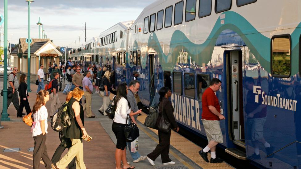 Morning commuters board the Sounder in Puyallup.