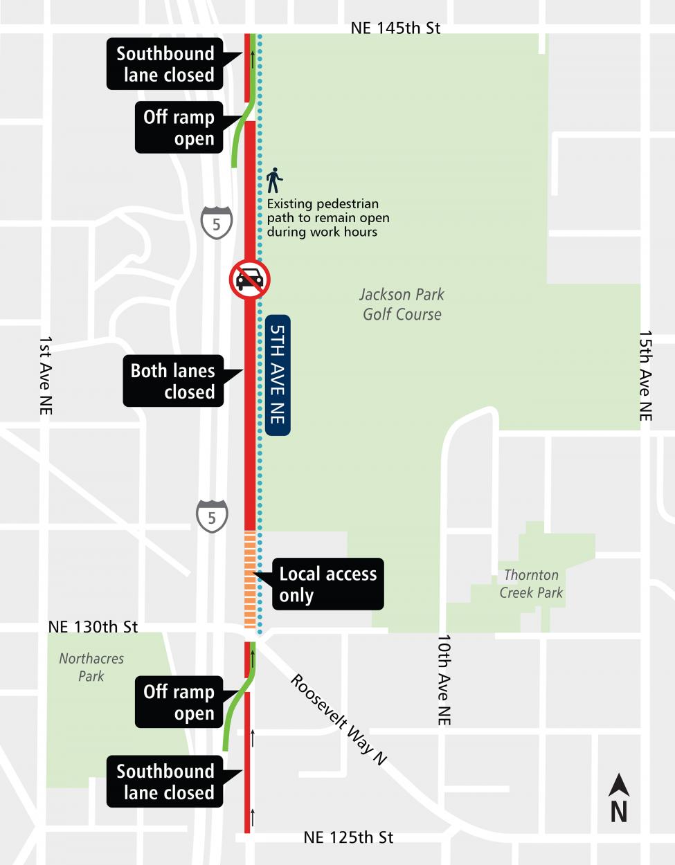 Map of 5th Ave NE road closure