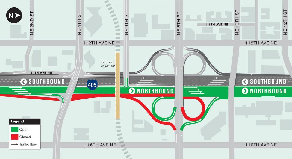 Map of I-405 directional closures for Aug. 17.