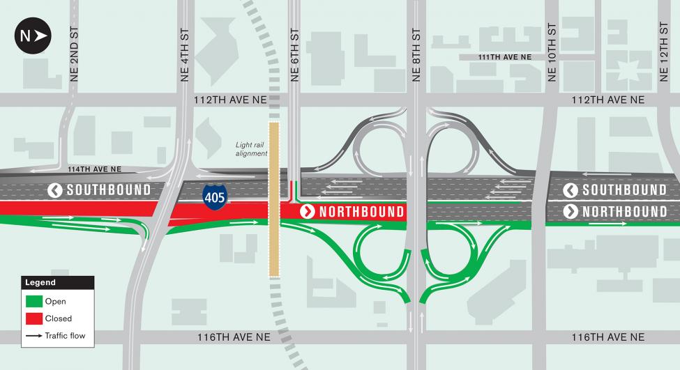 Map of I-405 directional closures for Aug. 19.