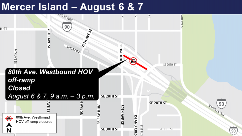 Map of 80th Avenue westbound HOV off-ramp closures.