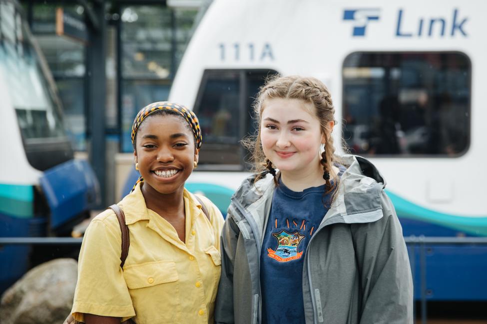 Savannah Blackwell and Annabelle Russell pose on the platform at Othello Station