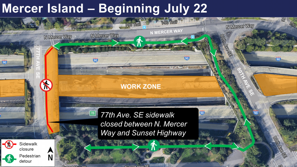 Mercer Island work area, beginning July 22