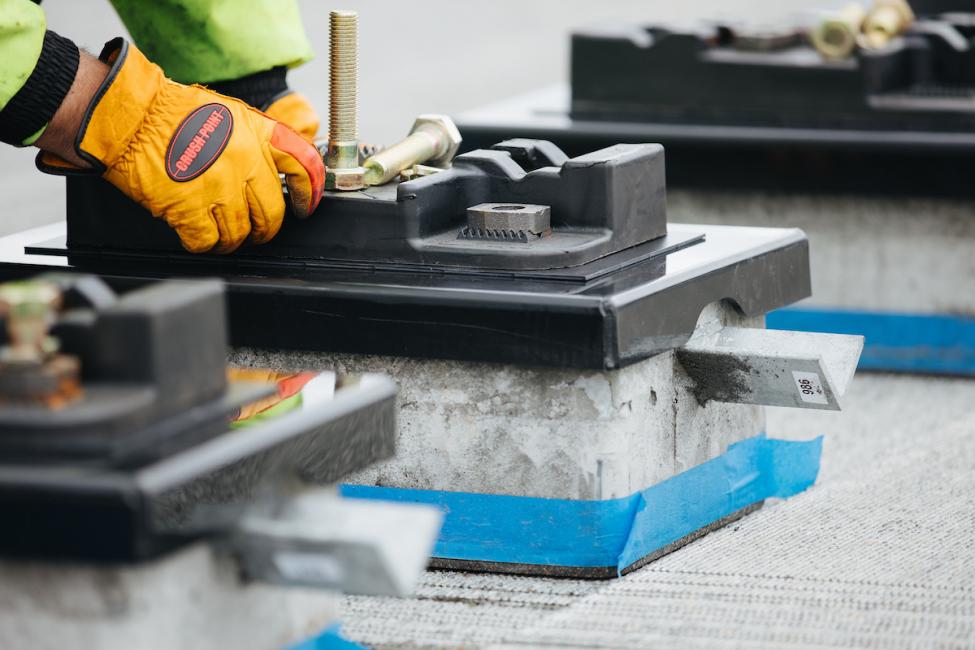 One of the special concrete blocks that rails across I-90 will rest on.