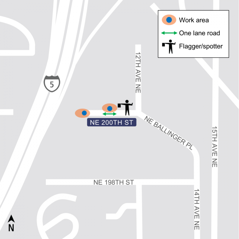 Map of Northeast 200th Street work west of 12th Avenue Northeast.