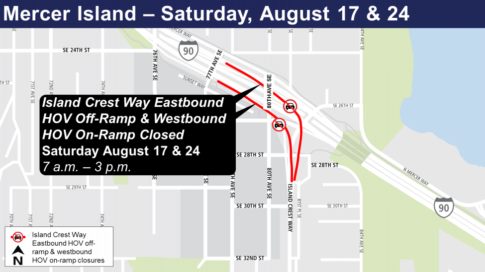 Map of closure area near Mercer Island