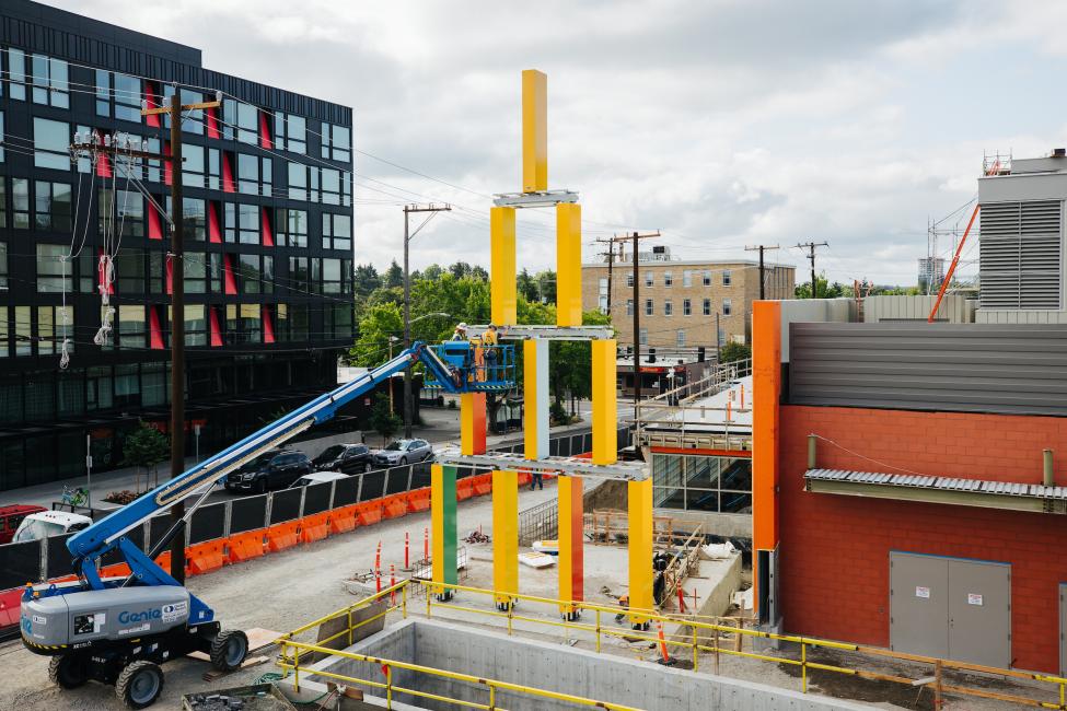 A sculpture called “Building Blocks” is installed at Roosevelt Station.