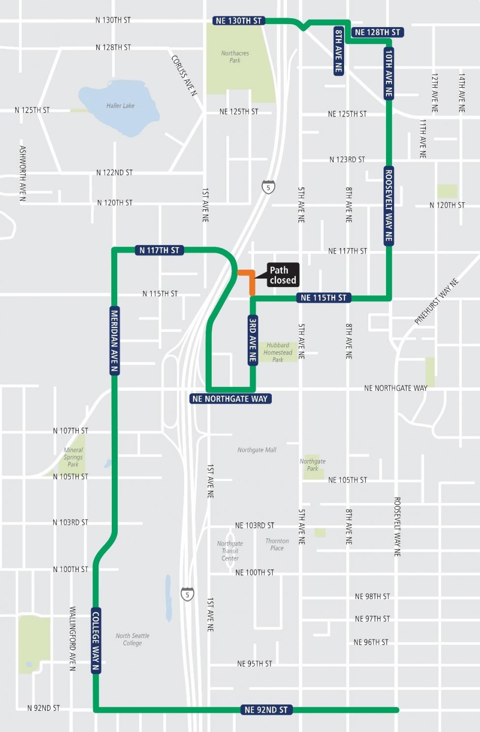 Map of 116th Trail Closure area