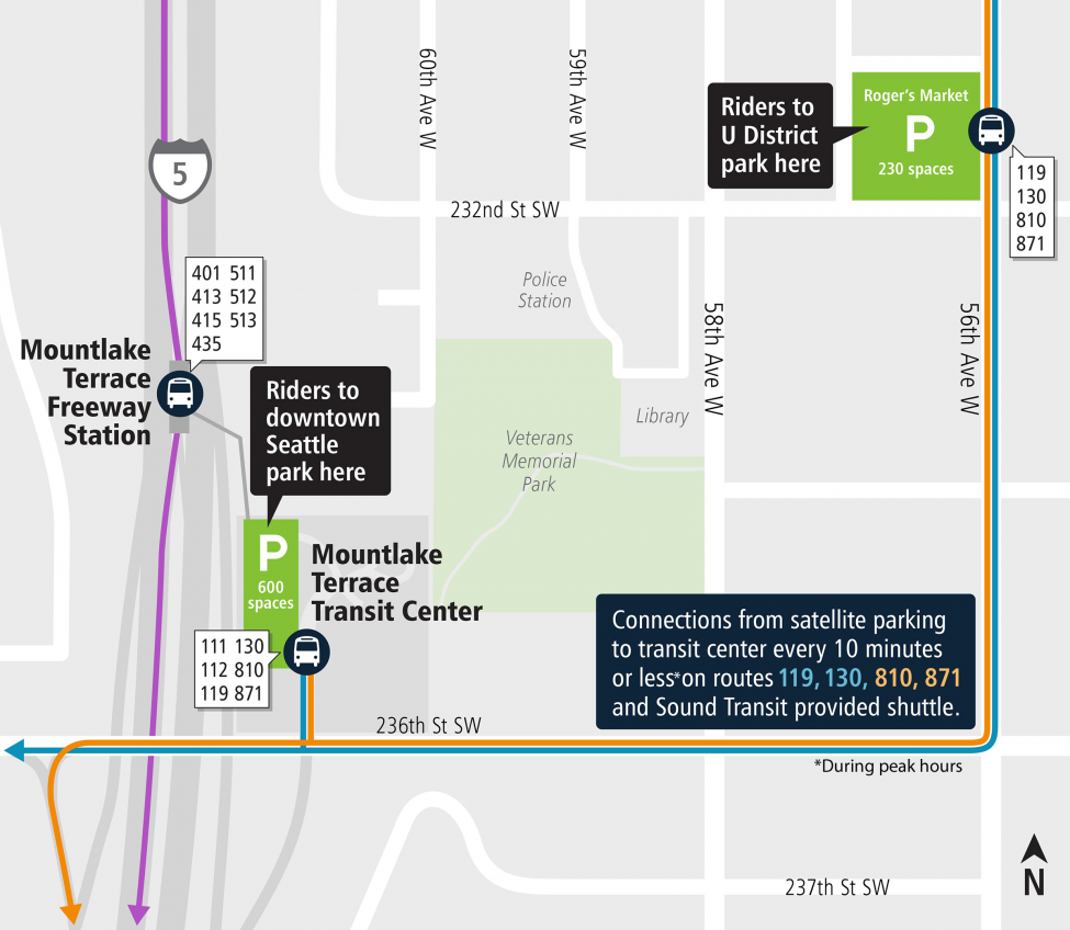 Map of parking changes at Mountlake Terrace Transit Center.