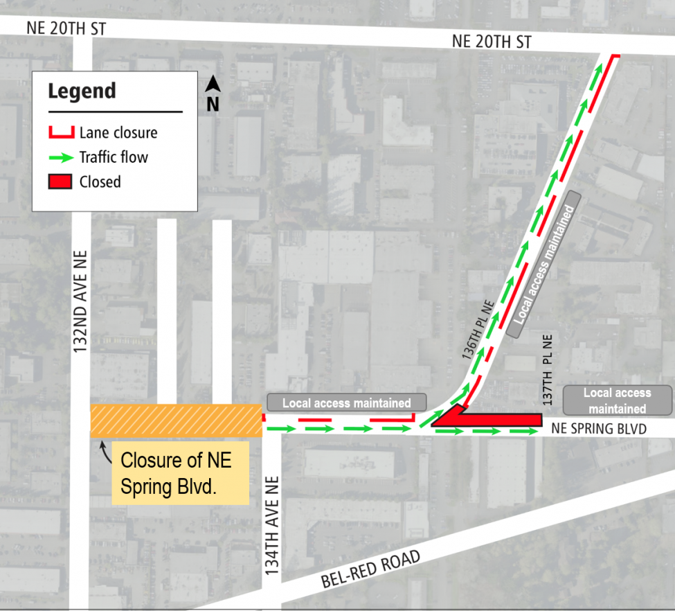 Map of NE Spring Blvd closure