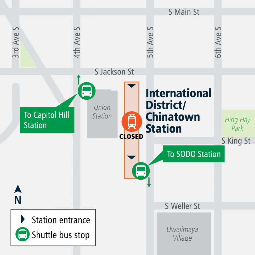 Northbound buses will stop on the east side of 4th Avenue South just south of Jackson St. Southbound buses will stop on the west side of 5th Avenue South at South Weller Street.