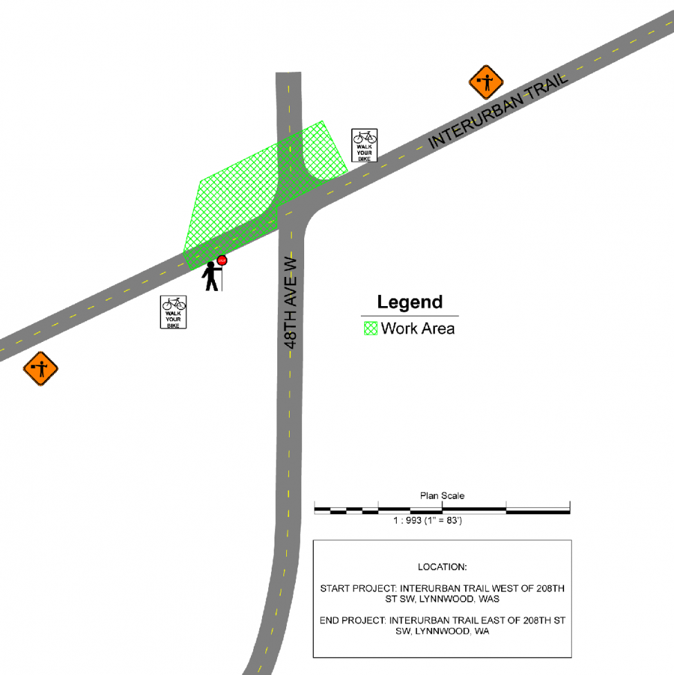 Map of storm water treatment line installation across Interurban Trail.