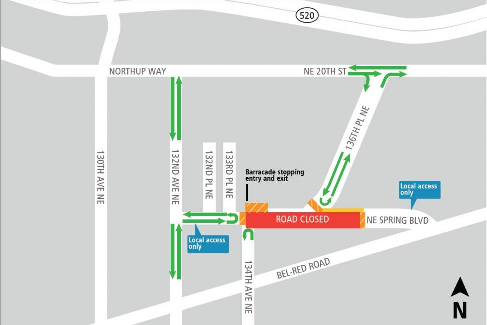 NE Spring Blvd full closure map