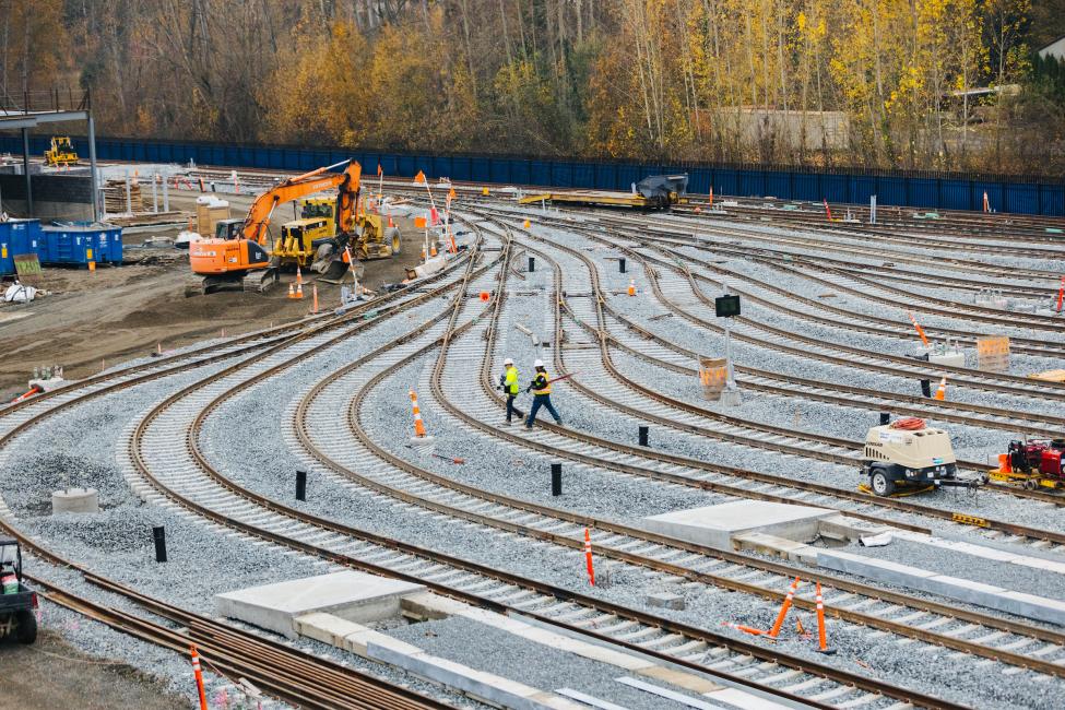 Construction is underway at Sound Transit's new rail yard in Bellevue.