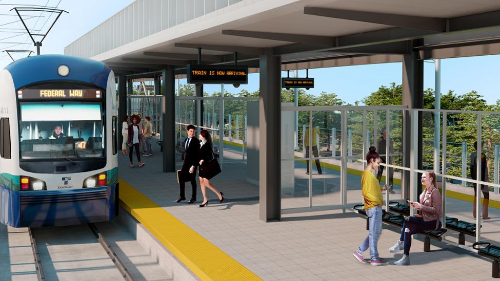 Artist rendering of the future Kent/Des Moines Federal Way Link Extension station.