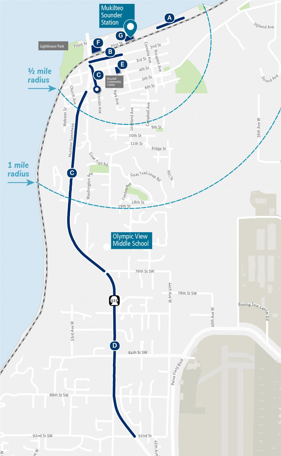 Map of Mukilteo projects under consideration