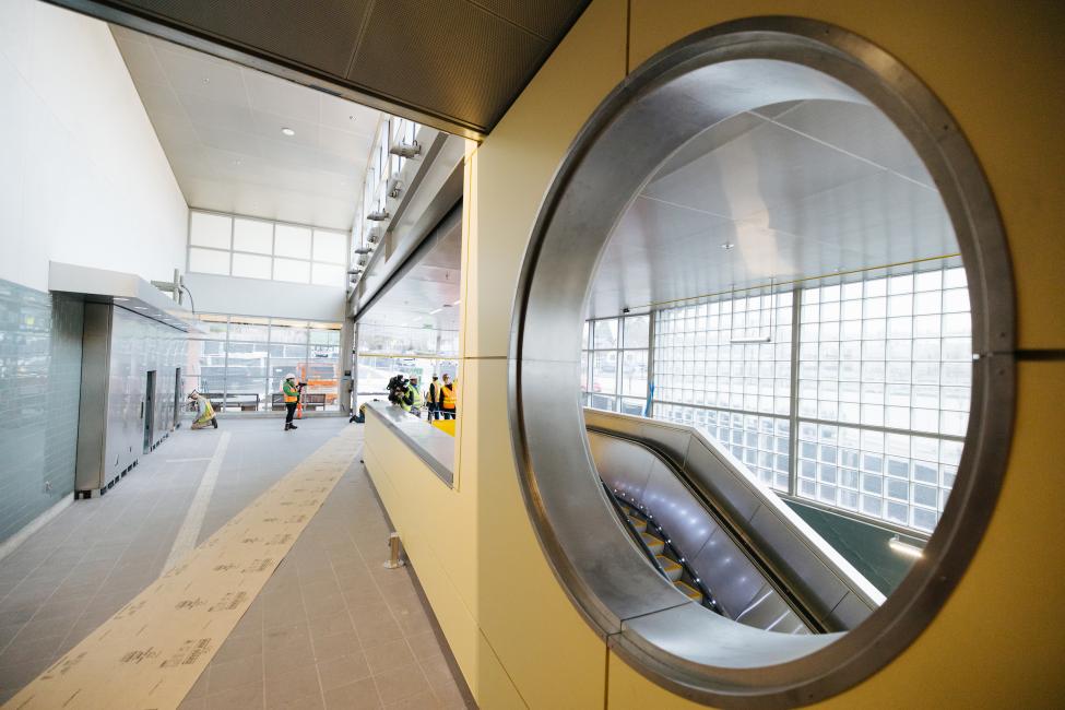 A view through a portal of Roosevelt Station's north entrance.