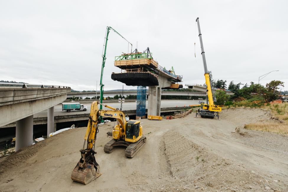 Form travelers and other construction equipment can be seen in this image, taken during East Link construction by I-90 in July.