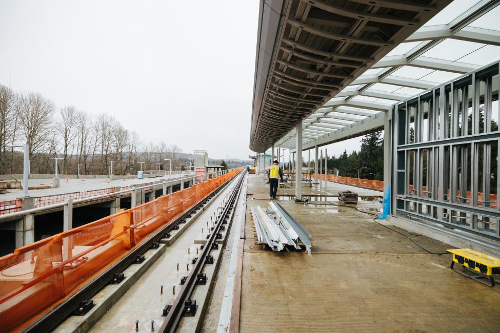 View from the platform at South Bellevue Station, with the parking garage on the left.