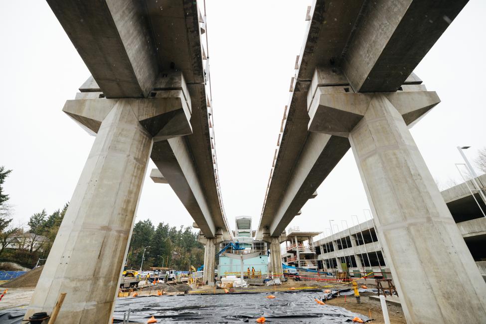 A view from under two elevated guideways at South Bellevue Station.