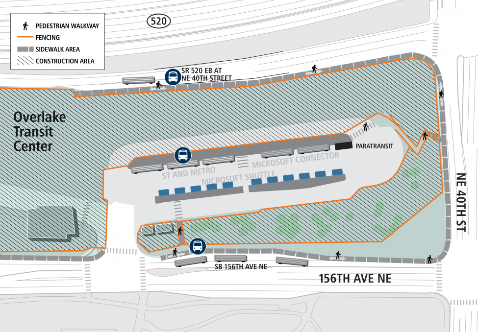 A map shows the Overlake Transit Center (between SR 520, NE 40th St and 156th Ave NE).