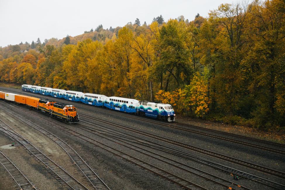 Sounder south passes fall colors near South Boeing Access Road.