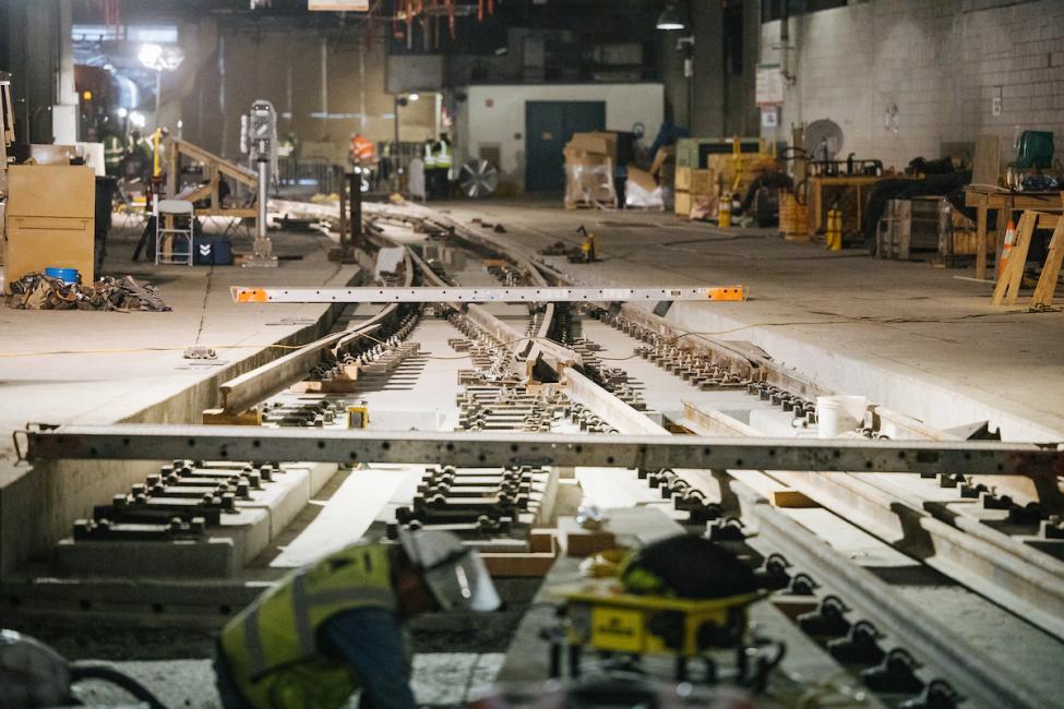 Looking back at one of the switch areas where East Link trains will connect with the existing line.