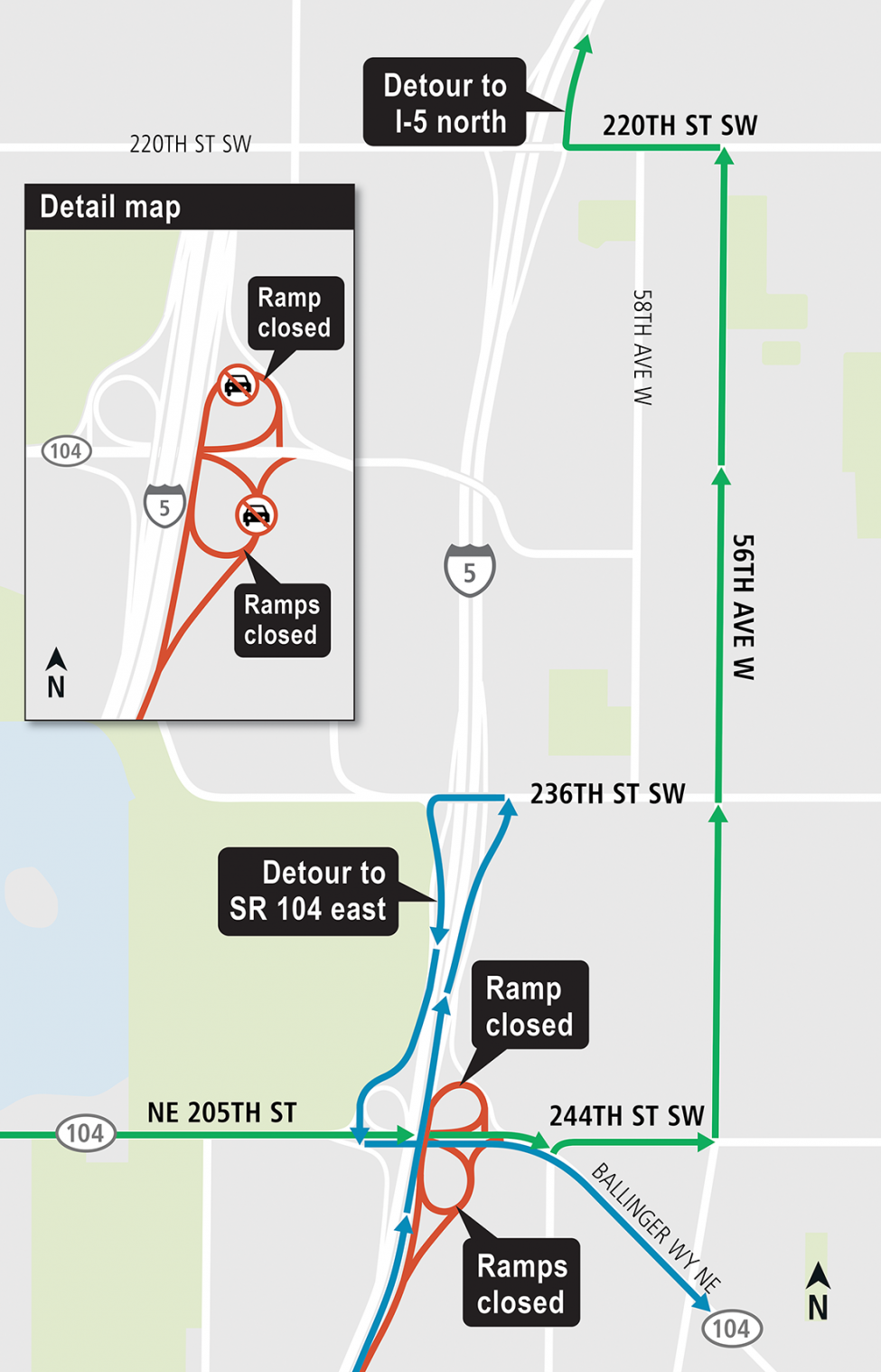 SR 104 East ramp closure detours