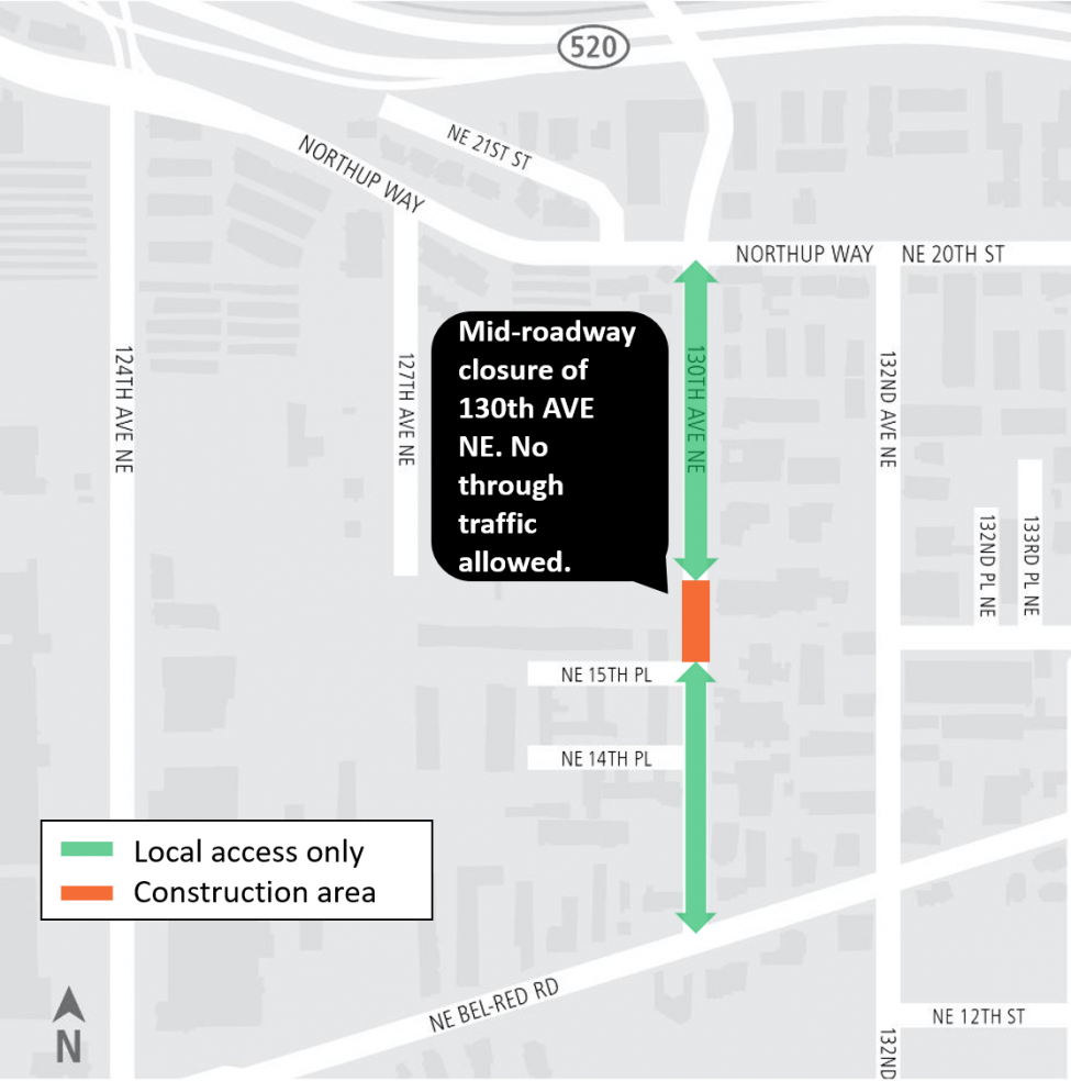 130th Ave Ne road closure work area map