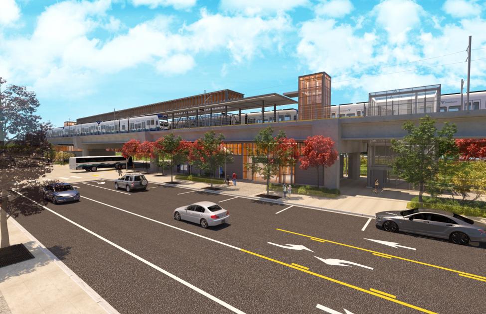 West view rendering of the future Kent/Des Moines Station.