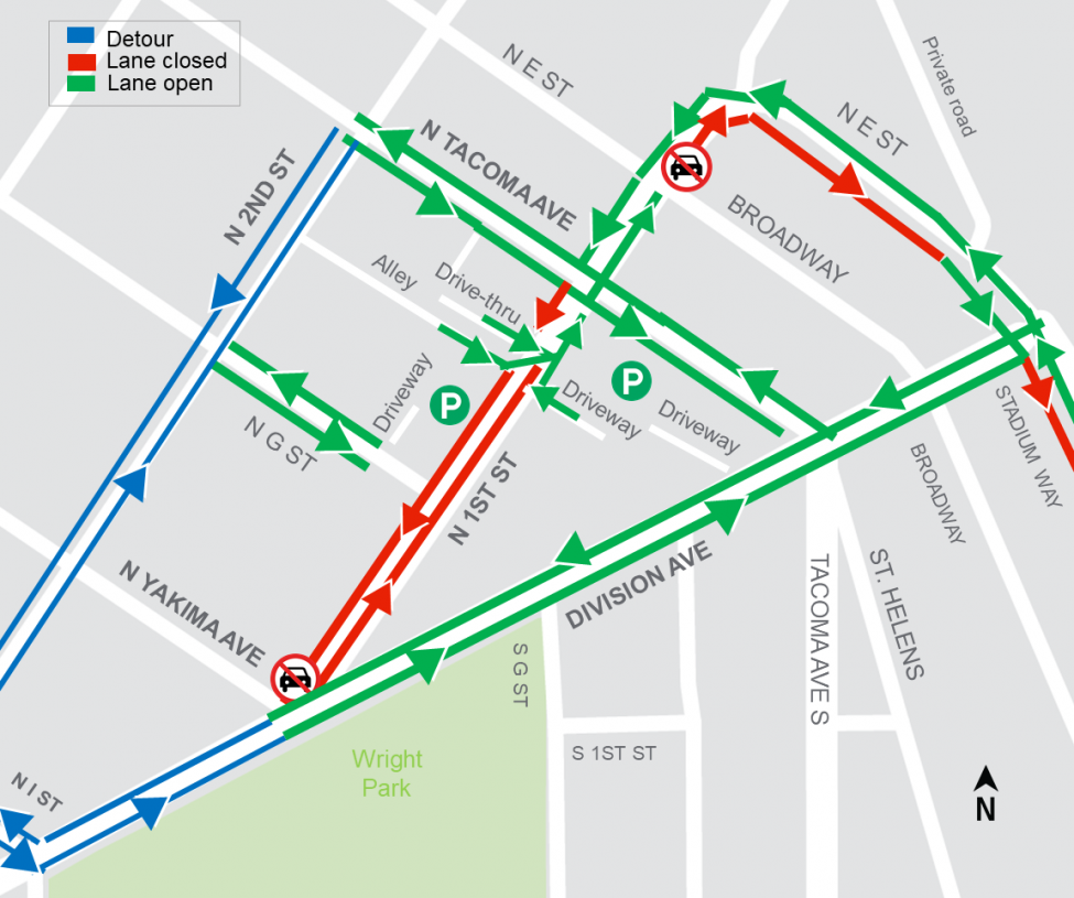 N 1st St closure map