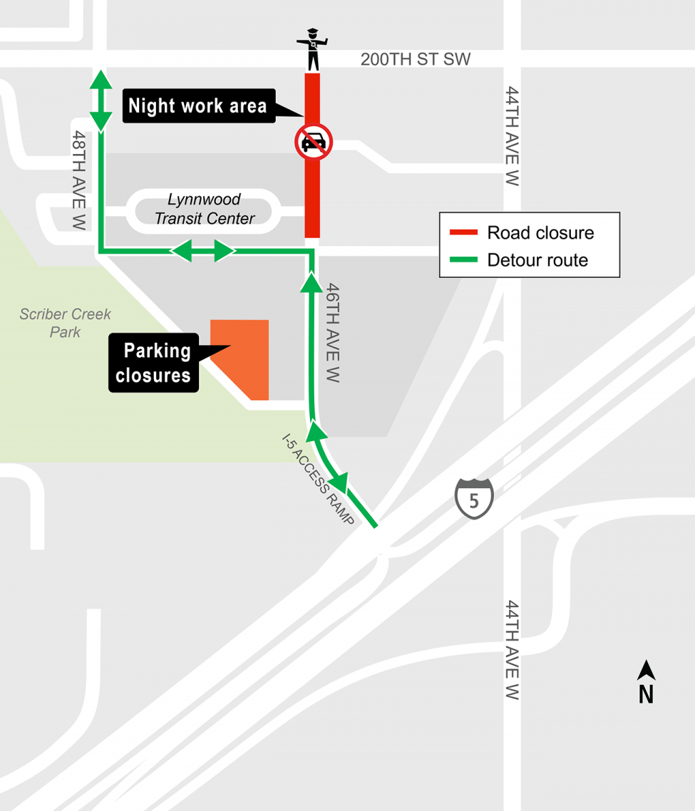 Lynnwood Transit Center area closure map