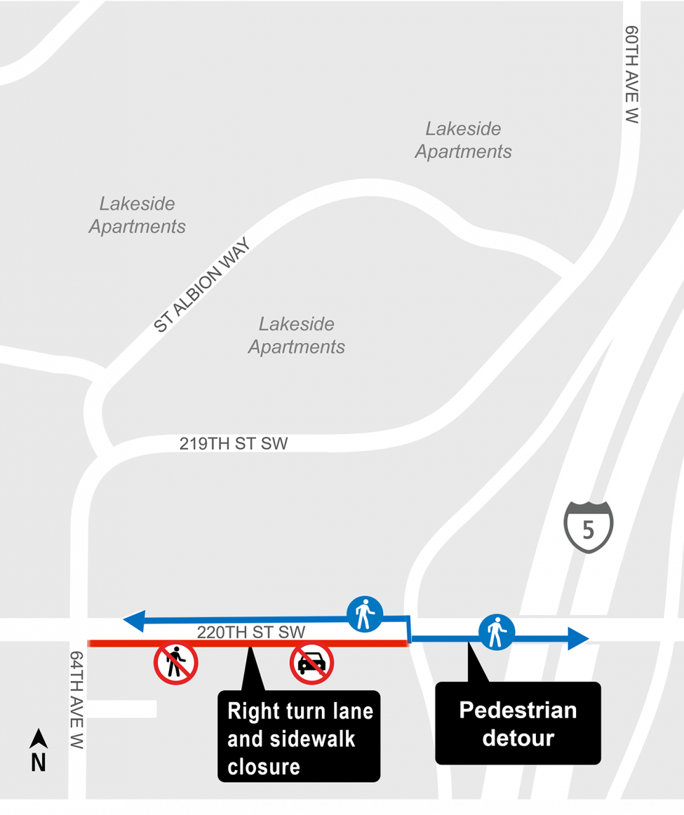 Mountlake Terrace Right turn lane closure map