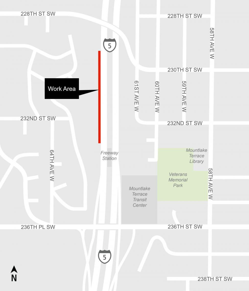 Map of concrete pour along southbound Interstate 5 just north of the Mountlake Terrace Freeway Station.