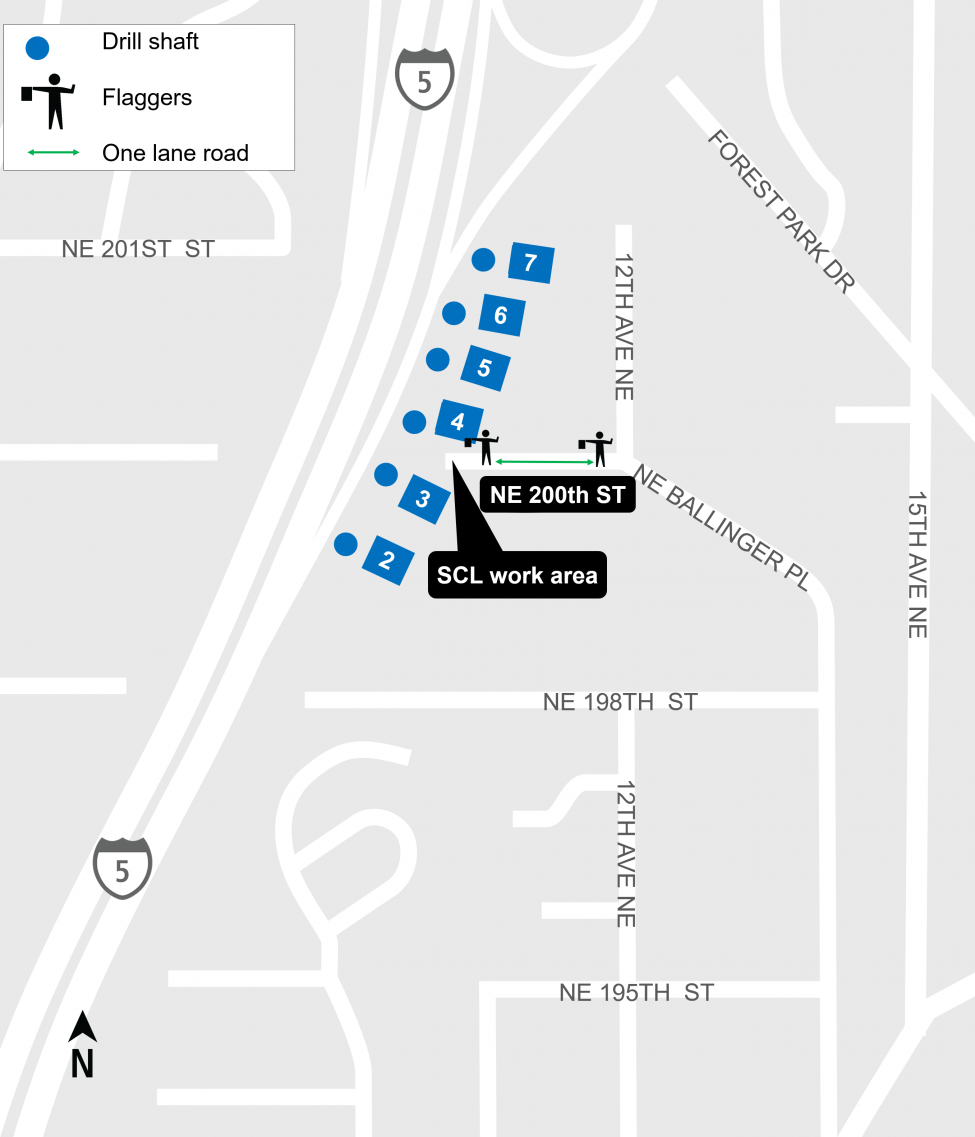 Map showing location of traffic impacts of Seattle City Light transmission line work.