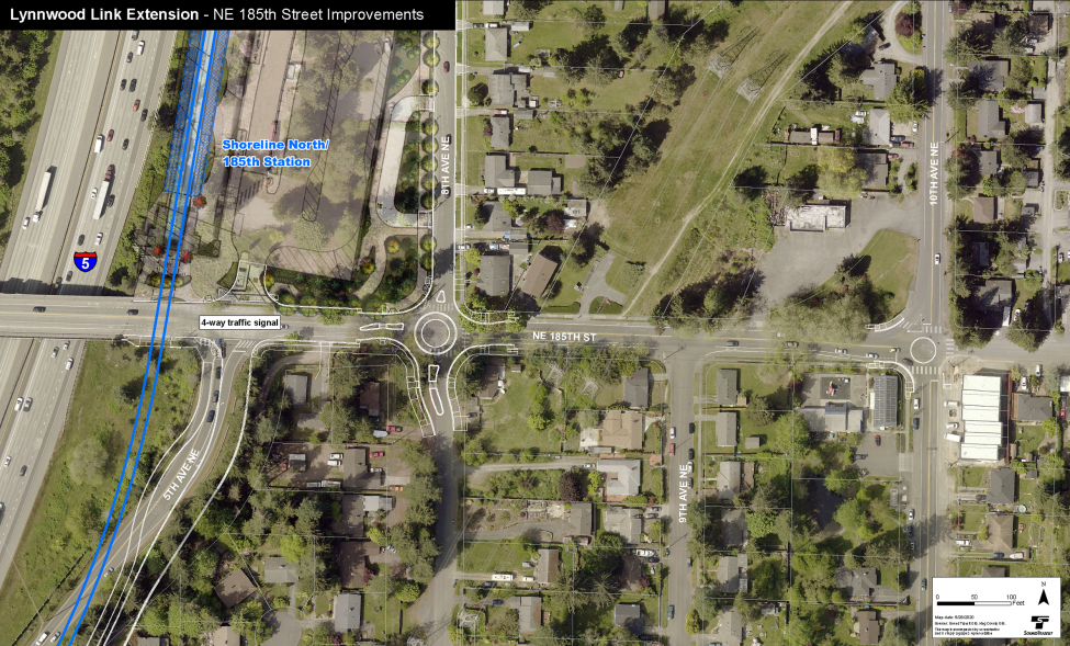 Lynnwood Link Shoreline North/Northeast 185th Station re-channelization map