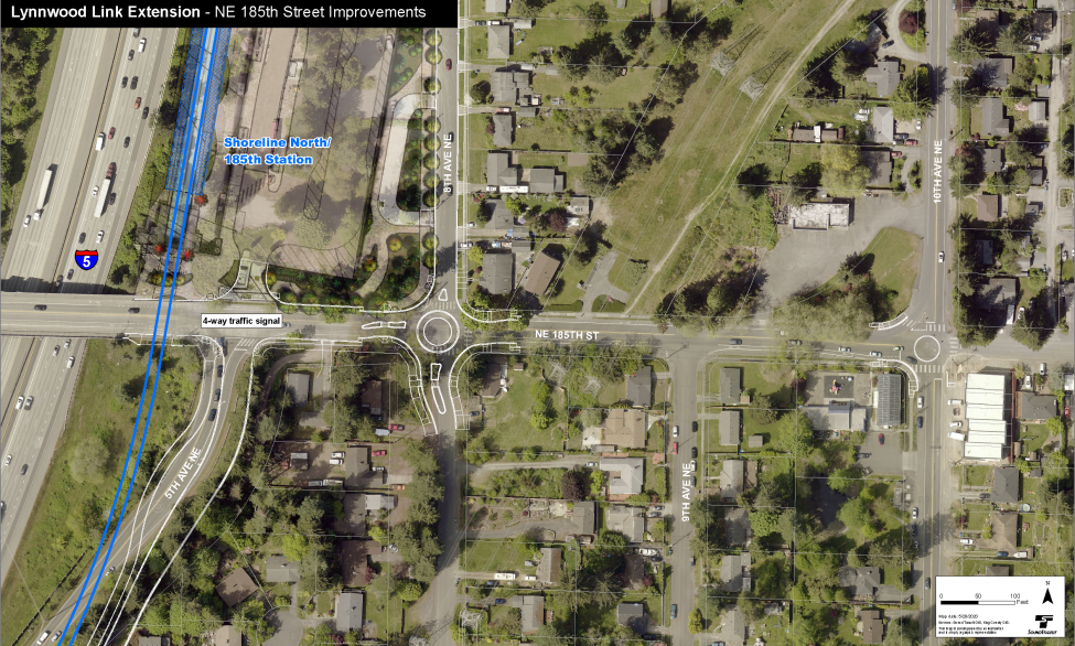 Shoreline North/Northeast 185th Station re-channelization map.