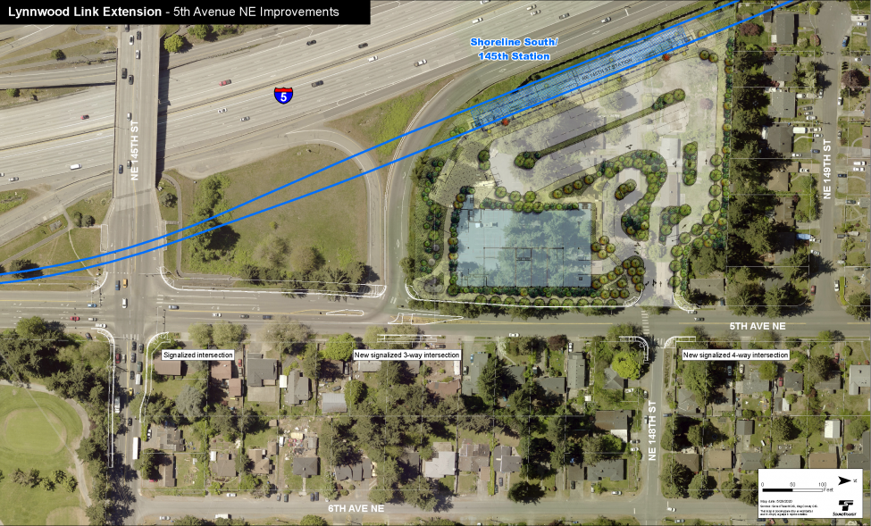 Shoreline South/Northeast 145th Station re-channelization map.