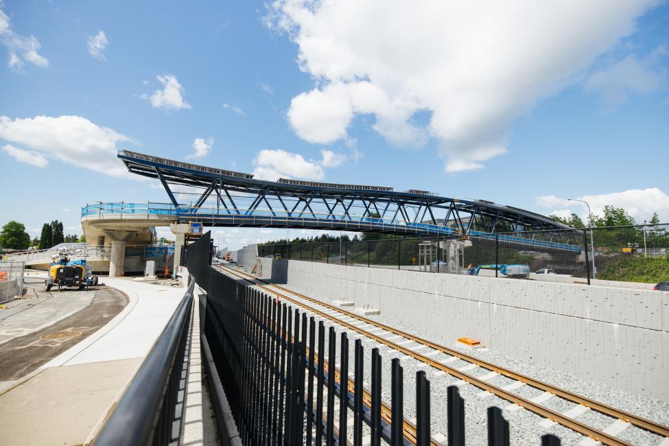 A 500-foot bridge spans 520 in Redmond, connecting to the under-construction Overlake Village Station. 