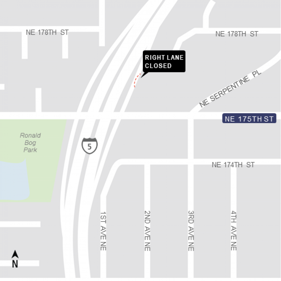 Map of Northeast 175th Street right lane closures.