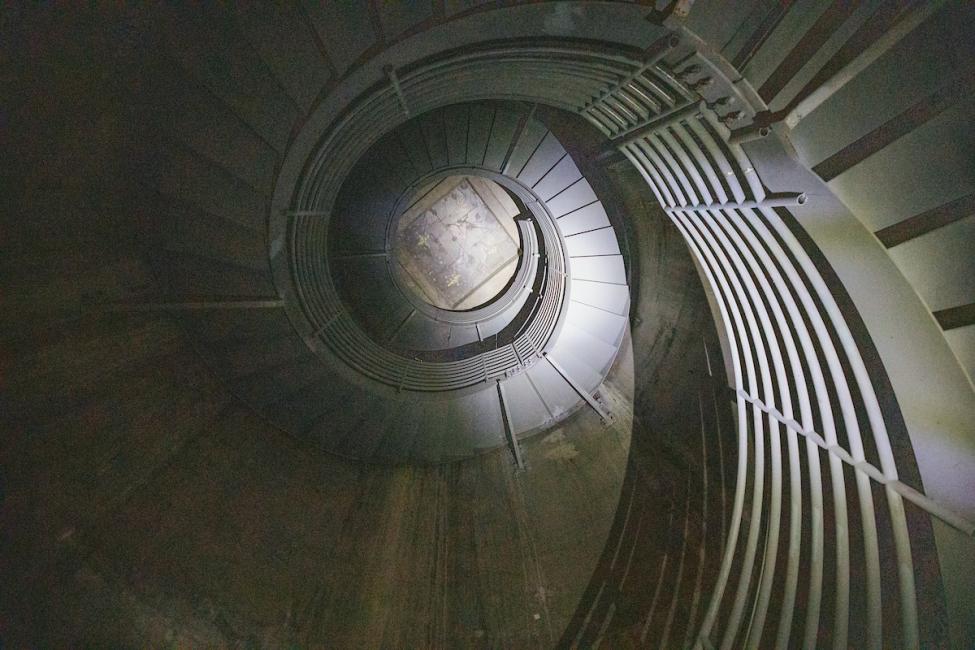 Looking up at an emergency exit from the downtown Bellevue light rail tunnel.