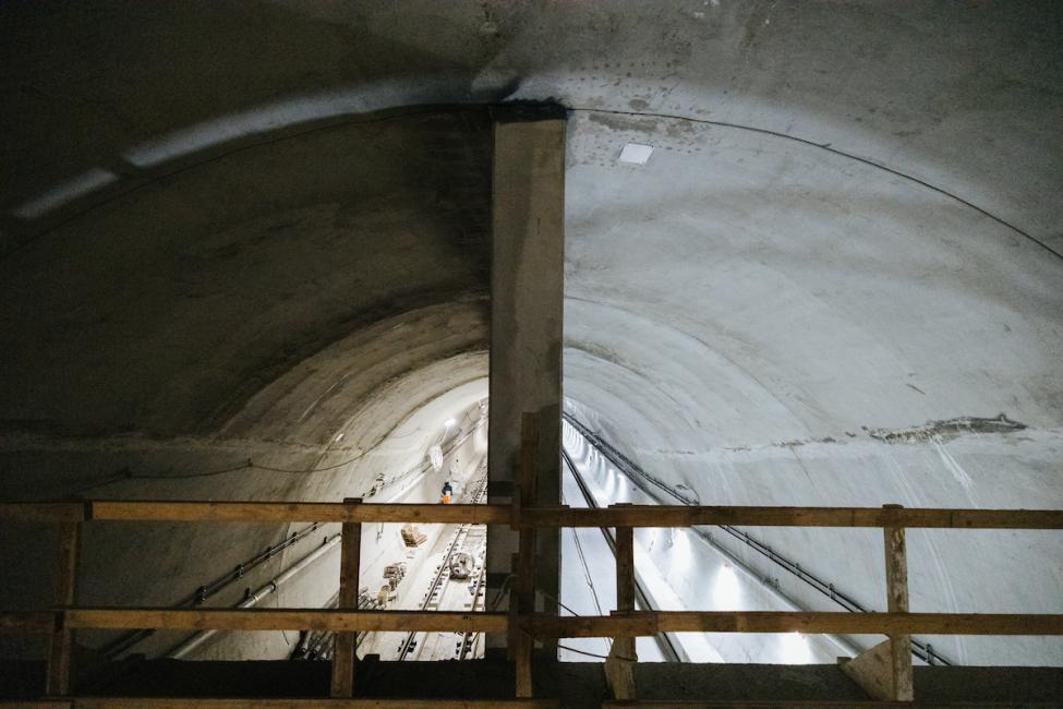 Another perspective on the wall that divides north and southbound tracks in the new tunnel.