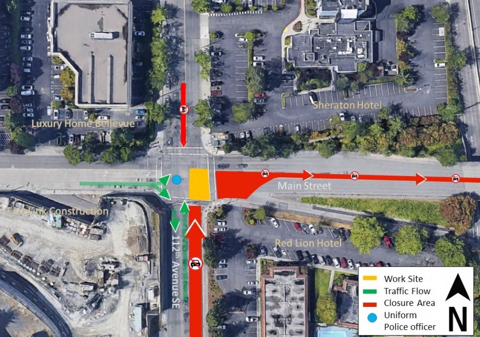 Map of phase 1 utility work at 112th Avenue Northeast and Main Street.