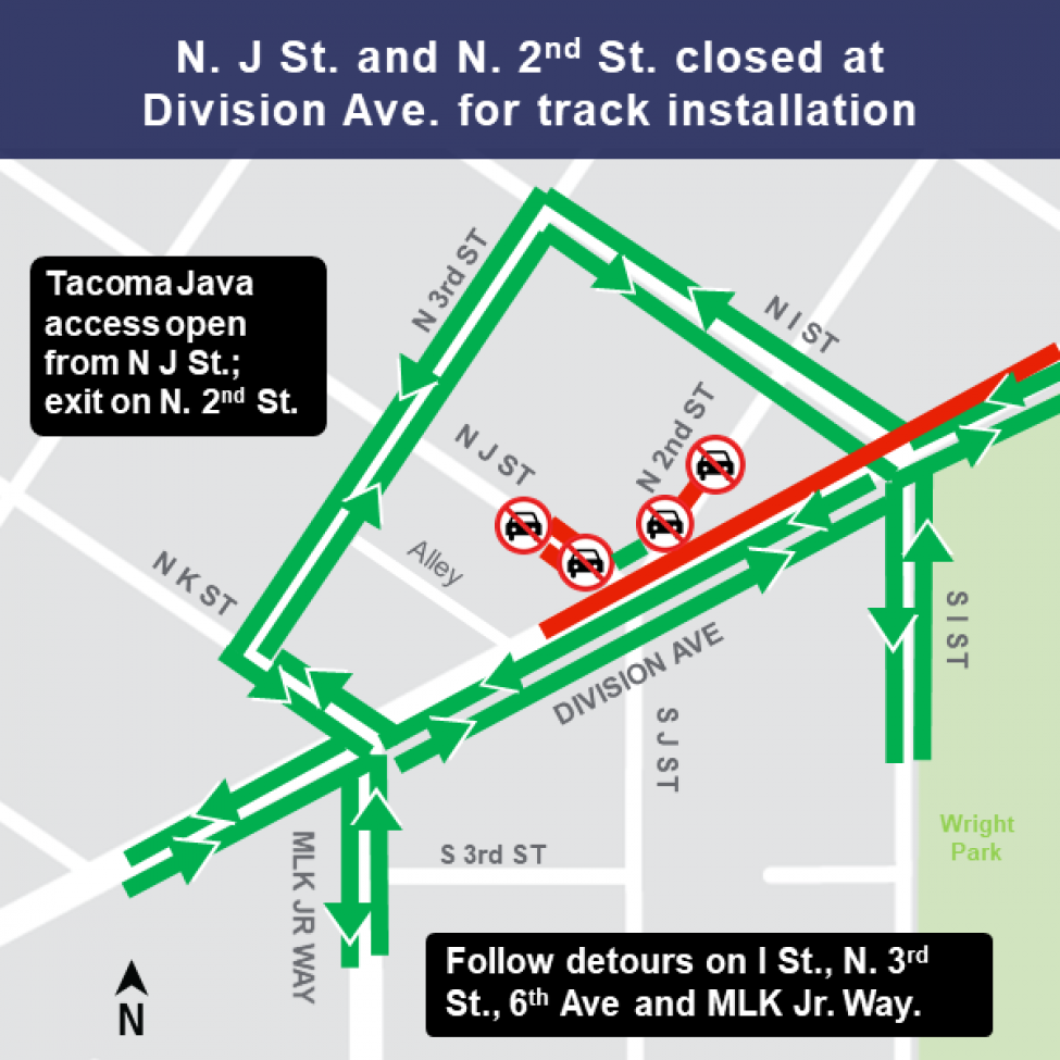 Map of track installation work on Division Avenue, across from J Street.