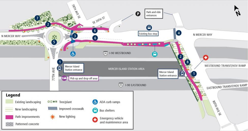 A map of a transit interchange on Mercer Island.