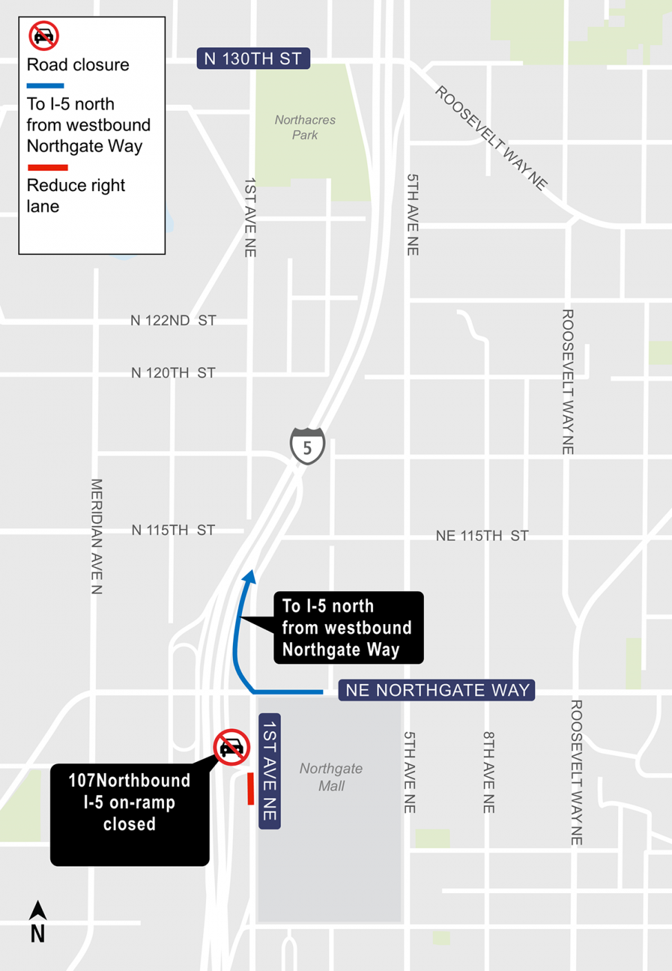 NE 107th St I-5 On-ramp closure map
