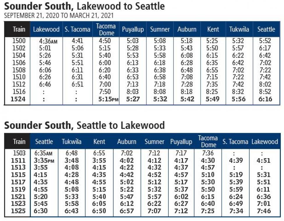 The Sounder south schedule 