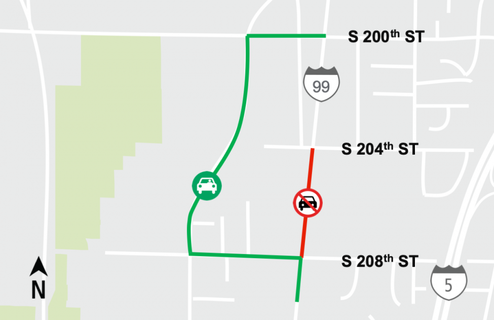 Construction map for Hwy 99 closure, Federal Way Link Extension