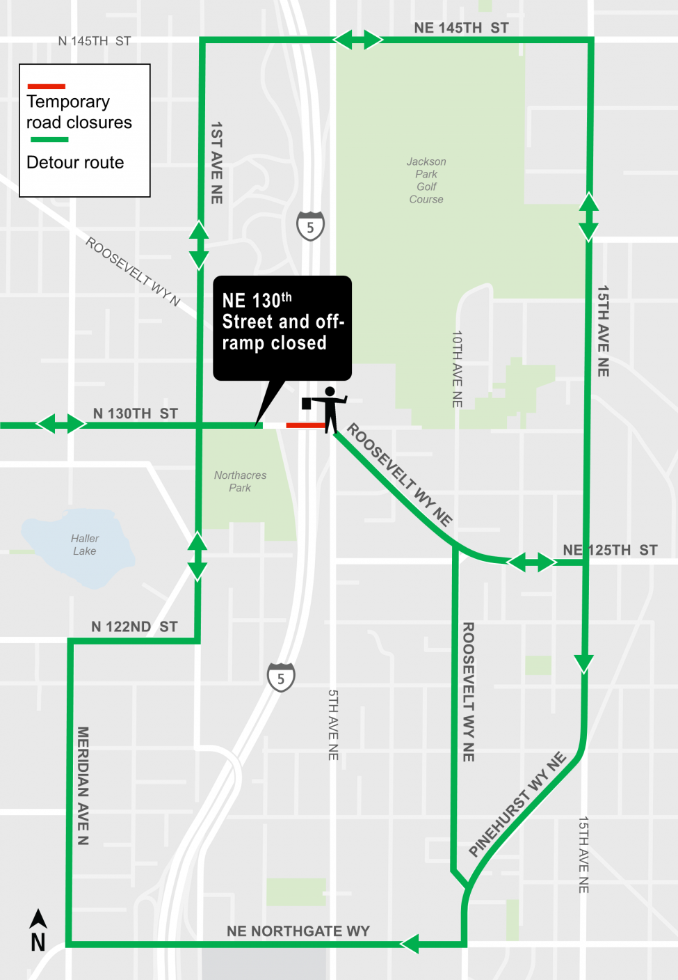 Map of Northeast 130th Street night work.